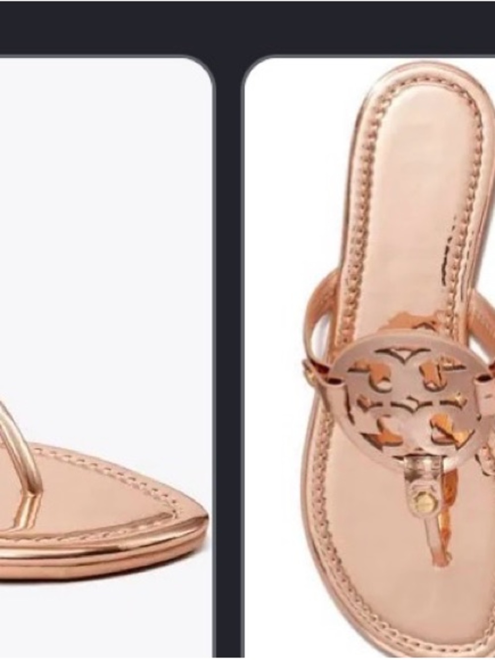 Tory Burch Metallic Rose Gold Logo Thong Sandals